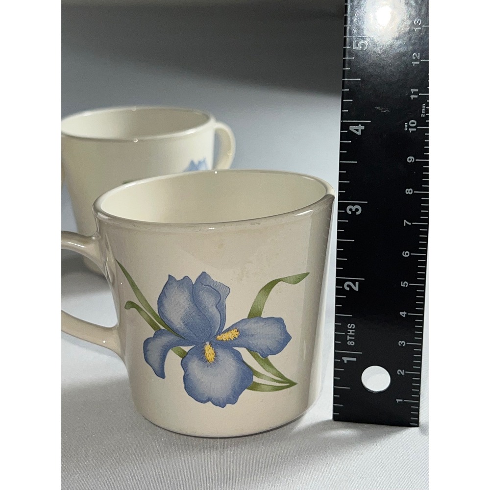 Vintage Corning Blue Iris Coffee Mugs Set of 5 Floral Tea Cups Creamy White - Picture 6 of 8
